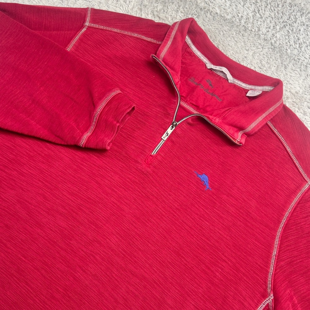 Tommy Bahama Sweater Mens 2XLB Red‎ Pima Cotton Tencel Knit Quarter Zip Pullover